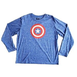 Captain America Shirt Men's X Large Blue Long Sleeve Marvel Comics Graphic Tee